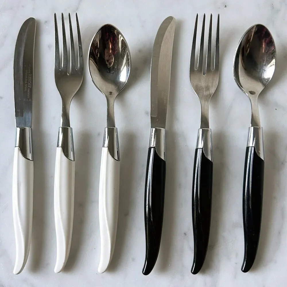 Vintage Robinson Hollow Ground Stainless Steel Silverware Flatware Bk/Wht Handle